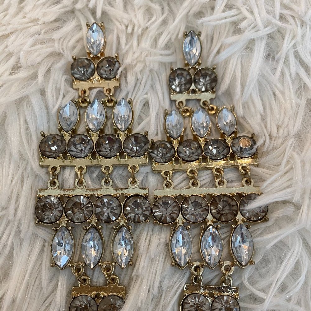 Gold Rhinestone Drop Earings - Picture 2 of 3